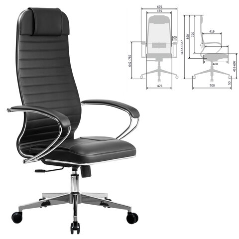 Кресло офисное МЕТТА "К-6" хром, экокожа, сиденье и спинка мягкие, черное - фото 3