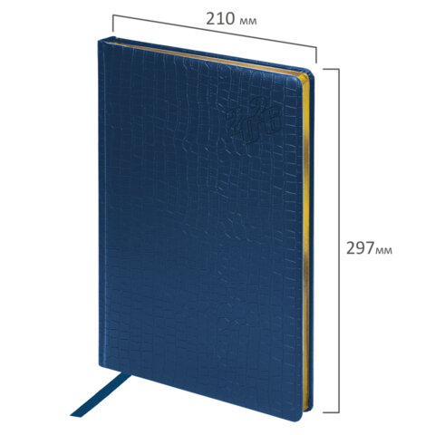 Ежедневник датированный 2026, БОЛЬШОЙ ФОРМАТ 210х297 мм, А4, BRAUBERG "Comodo", под кожу, синий, 117243 - фото 2