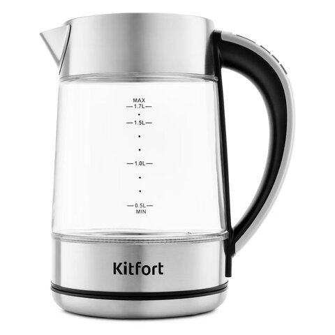 Чайник KITFORT КТ-690, 1,7 л, 2200 Вт, закрытый нагревательный элемент, LED дисплей, ТЕРМОРЕГУЛЯТОР, стекло, серебро - фото 2