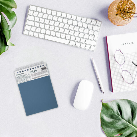 Блокнот МАЛЫЙ ФОРМАТ А6, 60 л., силиконовый гребень, обложка пластик, клетка, BRAUBERG, синий, 117565 - фото 9