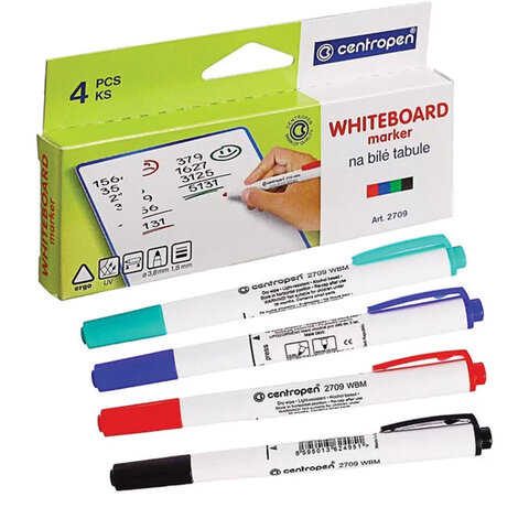 Маркеры для доски НАБОР 4 ЦВЕТА CENTROPEN "Dry-Wipe", круглый наконечник, 1,8 мм, 2709/4, 527090405 - фото 2