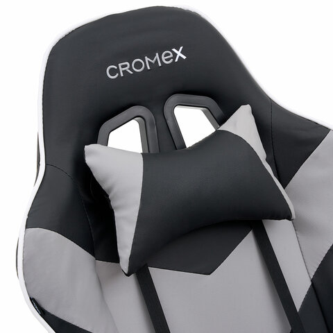 Кресло компьютерное CROMEX "Wave GM-145", вибромассаж, подножка, подушки, экокожа, черное/серое, 532956 - фото 10