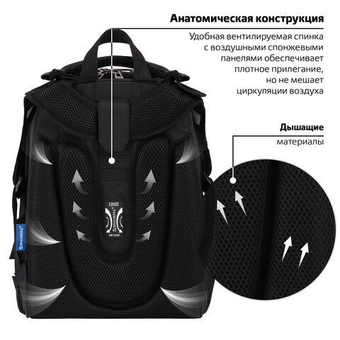 Ранец BRAUBERG SHINY, 2 отделения, с брелком, Scary dino, СВЕТЯЩИЙСЯ РИСУНОК, 38х28х14 см, 273143 - фото 16