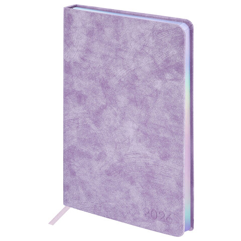 Ежедневник датированный 2026 А5 138х213 мм, BRAUBERG "Ice", под кожу, сиреневый, 117392 - фото 1
