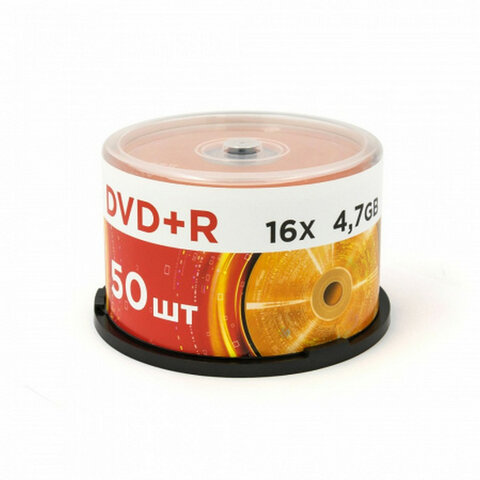 Диск DVD+R (плюс) MIREX, 4,7 Гб, 16x, Cake Box (упаковка на шпиле), КОМПЛЕКТ 50 шт., UL130013A1B - фото 1