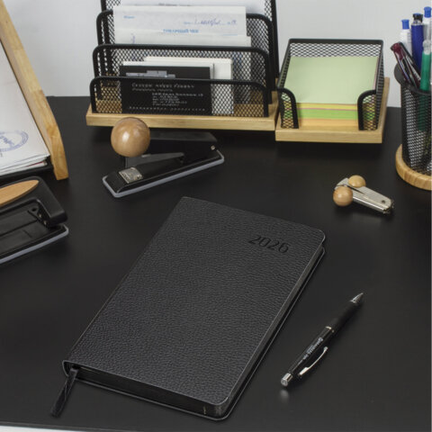 Ежедневник датированный 2026 А5 138x213 мм, BRAUBERG "Stylish", под кожу, гибкий, черный, 117097 - фото 5