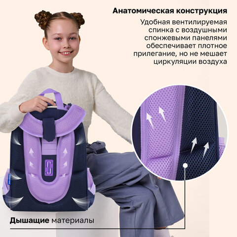 Ранец BRAUBERG PREMIUM, 2 отделения, с брелоком, "Кот с бабочками", СВЕТЯЩИЙСЯ, 38х29х16 см, 273099 - фото 18