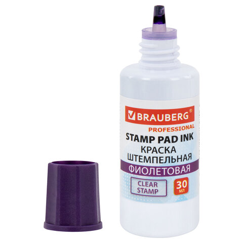 Краска штемпельная BRAUBERG PROFESSIONAL, clear stamp, фиолетовая, 30 мл, на водной основе, 227982 - фото 1