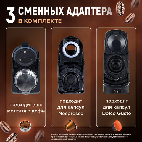 Кофемашина капсульная 3 в 1 для молотого кофе и капсул DOLCE GUSTO и NESPRESSO, SONNEN CM510G, 1450 Вт, 0,6 л, графит, 457339 - фото 21