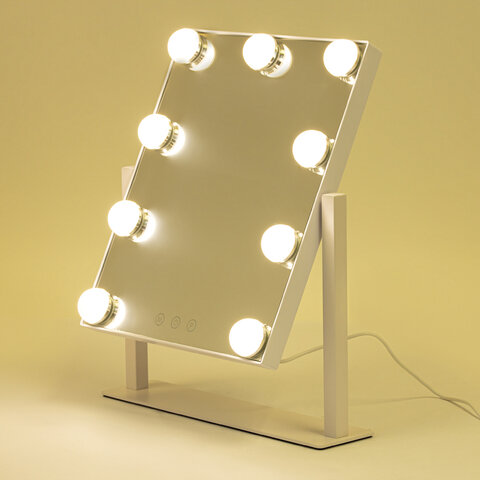 Зеркало для макияжа гримерное с подсветкой, 9 LED-ламп, 3 режима свечения, размер 25х30 см, работа от сети 220 V, цвет белый, BRABIX, 609335 - фото 7