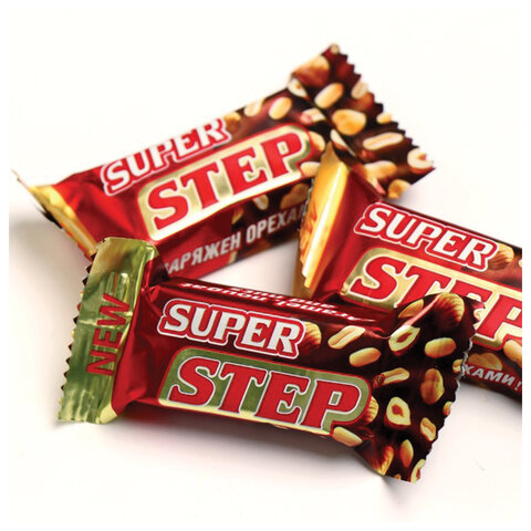 Конфеты шоколадные СЛАВЯНКА "Super Step" двухслойные, нуга с арахисом, 1000 г, пакет, 20465 - фото 3
