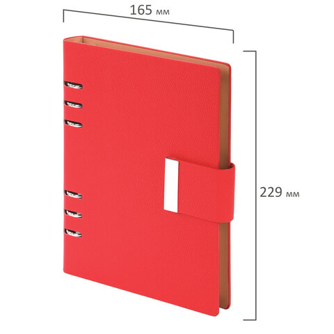 Ежедневник на кольцах в наборе с ручкой А5, 165x229 мм, BRAUBERG "Lux", под кожу, 100 листов, красный, 116857 - фото 3