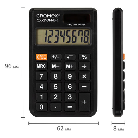 Калькулятор карманный CROMEX (КРОМЕКС) CX-210N-BK (96х62 мм), 8 разрядов, двойное питание, черный, 273834 - фото 6