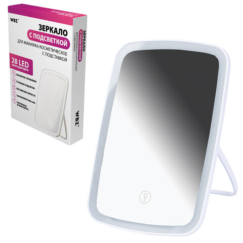 Зеркало настольное с LED-подсветкой для макияжа, 24х17 см, 3 режима свечения, аккумулятор 800 mAh, цвет белый, WBZ (ВБЗ), 609333 - фото 1