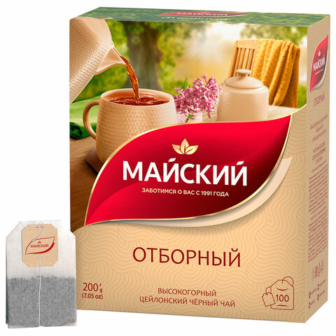 Чай МАЙСКИЙ "Отборный" черный, 100 пакетиков по 2 г, 102224 - фото 1