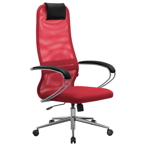 Кресло офисное МЕТТА "SU-B-8" хром, ткань-сетка, сиденье мягкое, красное - фото 3