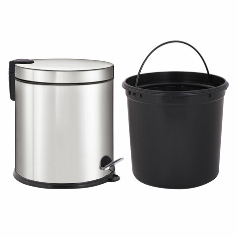 Ведро мусорное с педалью 20 литров "Classic Plus", ЗЕРКАЛЬНОЕ, нержавеющая сталь, со съемным внутренним ведром, LAIMA, ТУРЦИЯ, 608114 - фото 5