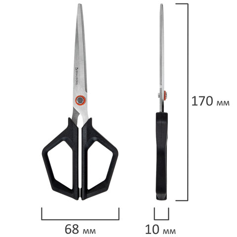Ножницы BRAUBERG "Super black" 170 мм, черные, 3-сторонняя заточка, ручки из ABS-пластика, 238854 - фото 8
