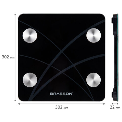 Весы напольные диагностические BRASSON (БРАССОН) FS-33D, 30x30 см, до 180 кг, 15 параметров, стекло, черные, 458447 - фото 7