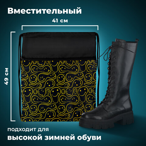 Мешок для обуви BRAUBERG БОЛЬШОЙ, с ручкой, карман на молнии, сетка, 49х41 см, "Smiles", 272403 - фото 10