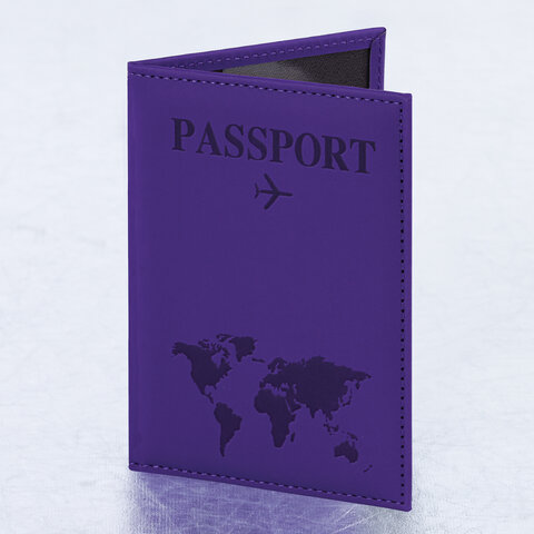 Обложка для паспорта "Passport map", экокожа soft-touch, фиолетовая, STAFF, 238762 - фото 1