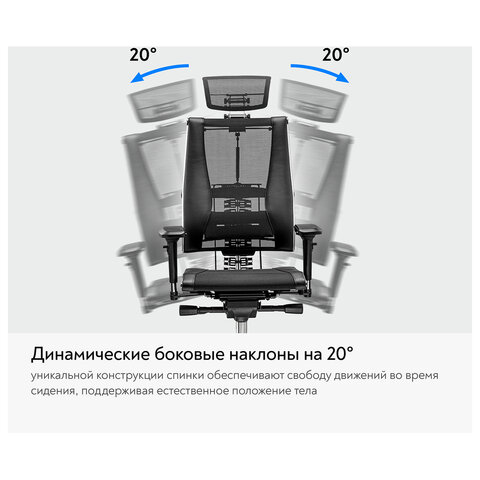 Кресло МЕТТА "YOGA" Y 4DT B2-14D, адаптивная спинка, 3D-подголовник, сверхпрочная сетка, черное - фото 23