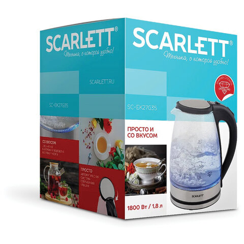 Чайник SCARLETT SC-EK27G35, 1,8 л, 1800 Вт, закрытый нагревательный элемент, стекло, стальной - фото 2