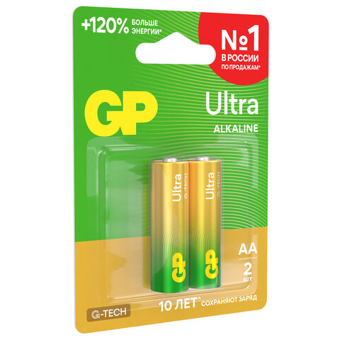 Батарейки КОМПЛЕКТ 2 шт., GP Ultra G-Tech, AA (LR6,15А), алкалиновые, пальчиковые, 15AUA21-2CRSBC2 - фото 5