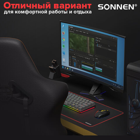 Коврик компьютерный для мыши и клавиатуры большой SONNEN "BLACK TITAN XL", 800x300x3 мм, черный, 513615 - фото 14