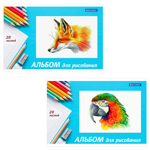 Альбом для рисования, А4, 20 л., скоба, обложка картон, BRAUBERG, 200х283 мм, "Я рисую мир" (2 вида), 104872 - фото 1