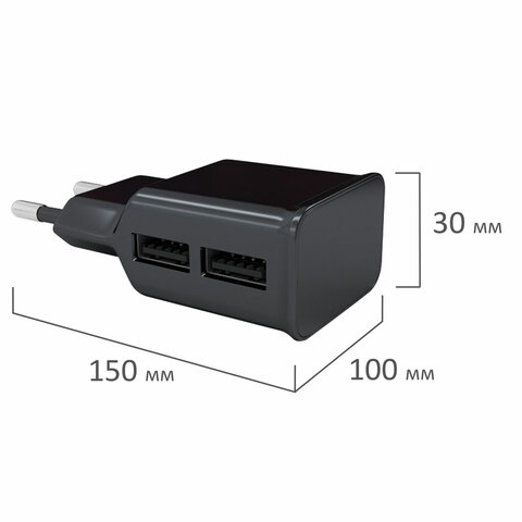 Зарядное устройство сетевое (220 В) RED LINE NT-2A, 2 порта USB, выходной ток 2,1 А, черное, УТ000009404 - фото 3