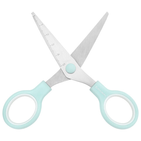 Ножницы BRAUBERG KIDS 130 мм, ручки мятные, закругленные лезвия с линейкой, 274062 - фото 6