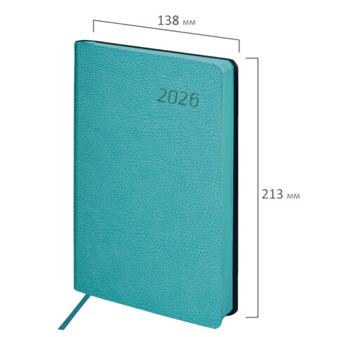 Ежедневник датированный 2026 А5 138x213 мм, BRAUBERG "Stylish", под кожу, гибкий, бирюзовый, 117098 - фото 2