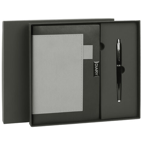 Ежедневник в наборе с ручкой А5, 144x210 мм, BRAUBERG "Style" под кожу, 160 листов, черный, 116860 - фото 1
