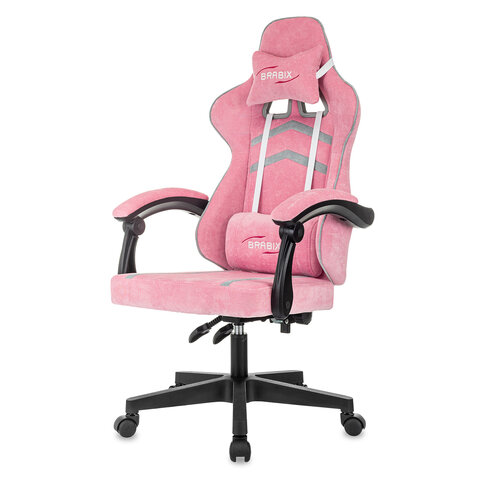 Кресло компьютерное BRABIX "Shooter GM-123", 2 подушки, ткань, розовое/серое, 533213 - фото 4