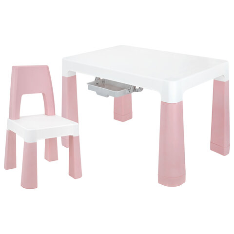 Стол детский + стул BRABIX KIDS CS-003, 2-7 лет, пластик белый + розовый, 533291 - фото 1