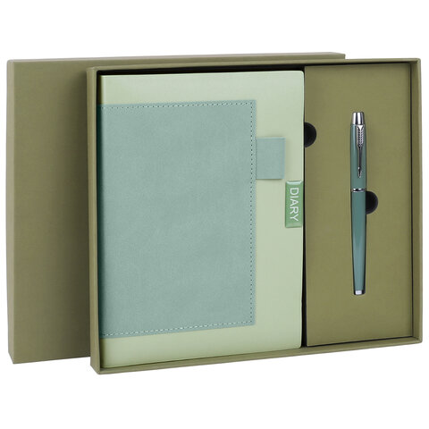 Ежедневник в наборе с ручкой А5, 144x210 мм, BRAUBERG "Style" под кожу, 160 листов, зелёный, 116863 - фото 1