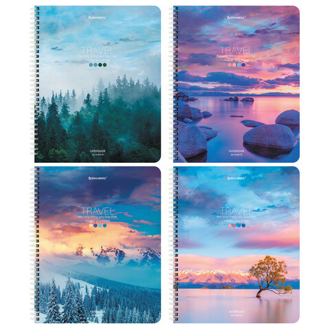 Тетрадь А5 96 л. BRAUBERG, гребень, клетка, обложка картон, "Travel" (микс в спайке), 404426 - фото 1