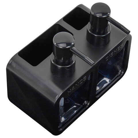 Дозатор DOUBLE для мыла/геля и моющего средства/шампуня, 2х350 мл, органайзер для губок и щеток, ЧЕРНЫЙ, 10х18х17 см, LAIMA HOME, 700045 - фото 4