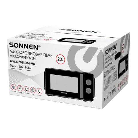 Микроволновая печь SONNEN MW2070BLCR-6MB, 20 л, 700 Вт, таймер, механическое управление, ручка, черная/хром, 454982 - фото 9