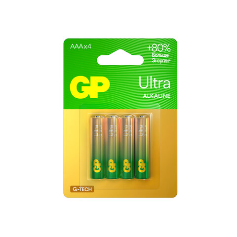 Батарейки КОМПЛЕКТ 4 шт., GP Ultra G-Tech, AAA (LR03, 24А), алкалиновые, мизинчиковые, 24AUA21-2CRSBC4 - фото 1