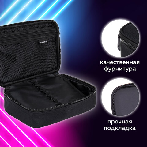 Пенал-органайзер BRAUBERG БОЛЬШОЙ, 1 отделение,1 откидная планка, ткань, 21x15x6 см, Black, 272348 - фото 10