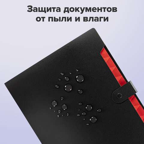 Папка-органайзер на кнопке 12 отделений, BRAUBERG "Extra", А4, черная с красным, 271934 - фото 13
