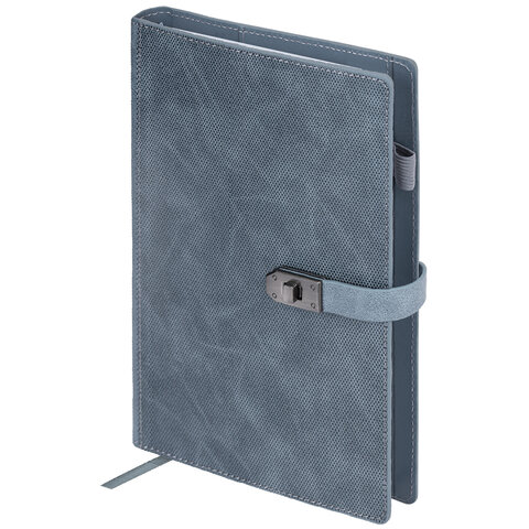 Ежедневник недатированный А5 152х220 мм BRAUBERG "Sirius", под кожу, застежка 160 л., серый, 116214 - фото 1