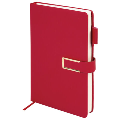 Ежедневник недатированный, А5, 143х210 мм, BRAUBERG "Dainty", под кожу, магнитная застежка, 160 л., красный, 117142 - фото 1