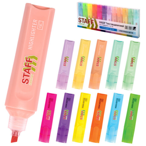 Набор текстовыделителей 12 ЦВЕТОВ, STAFF "EVERYDAY HL-720", 6 неоновых цветов + 6 пастельных цветов, линия 1-5 мм, 152557 - фото 1