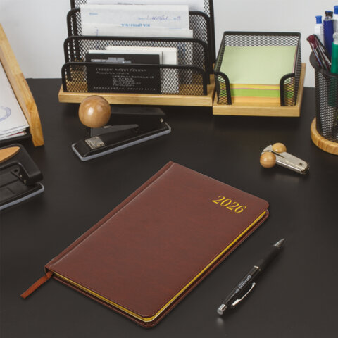 Еженедельник датированный 2026, А5, 145х215 мм, BRAUBERG "Iguana", под кожу, коричневый, 117169 - фото 5