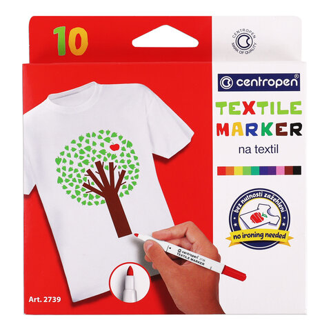 Маркеры для ткани 10 ЦВЕТОВ CENTROPEN "Textile Marker", круглый наконечник, 1,8 мм, 2739/10, 5 2739 1001 - фото 1