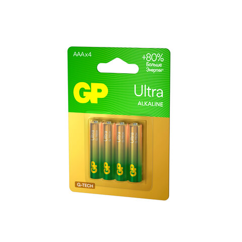 Батарейки КОМПЛЕКТ 4 шт., GP Ultra G-Tech, AAA (LR03, 24А), алкалиновые, мизинчиковые, 24AUA21-2CRSBC4 - фото 3
