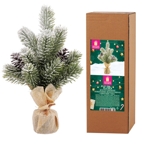 Ель новогодняя искусственная настольная 25 см, заснеженная, с шишками, литой ПЭТ, ЗОЛОТАЯ СКАЗКА, 592010 - фото 1